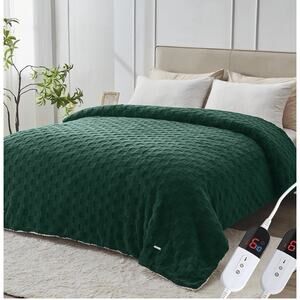 Sherpa Electric Heated Blanket Dual Control Green Queen New